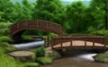 Realistic 3D illustration wooden bridge in nature landscape environment for background Royalty Free Stock Photo