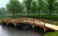 Realistic 3D illustration wooden bridge in nature landscape environment for background Royalty Free Stock Photo