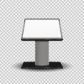 Realistic 3d Interactive Information Kiosk Terminal Stand Screen Display Console Infokiosk on transparent background. Vec