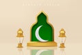 Realistic 3d Islamic celebration with islamic ornament and product podium. Vector 3D Illustration