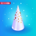 Realistic 3D Isometric illustration, Cartoon. Bright cone-shaped white Christmas tree on a beautiful blue background