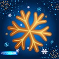 Realistic 3D Isometric illustration. Large golden snowflake on a dark blue background. Bright illustration for New Year Royalty Free Stock Photo