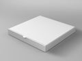 Realistic 3d isometric pizza cardboard box on grey background. 3d render illustration