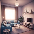 Realistic 3D isometric view livingroom interior, AI generated image Royalty Free Stock Photo