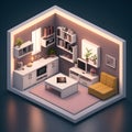 Realistic 3D isometric view livingroom interior, AI generated image Royalty Free Stock Photo