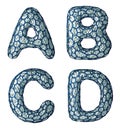 Realistic 3D letter set A, B, C, D made of silver shining metal .