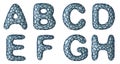 Realistic 3D letter set A, B, C, D, E, F, G, H made of silver shining metal .