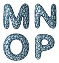 Realistic 3D Letter Set M, N, O, P Made Of Silver Shining Metal .