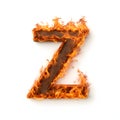 Realistic letter Z made of fire isolated on white background Royalty Free Stock Photo