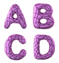 Realistic 3D letters set A, B, C, D made of low poly style. Collection symbols of low poly style pink color plastic