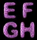 Realistic 3D letters set E, F, G, H made of low poly style. Collection symbols of low poly style pink color plastic