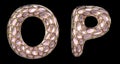 Realistic 3D letters set O, P made of gold shining metal letters. Royalty Free Stock Photo