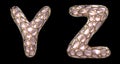 Realistic 3D letters set Y, Z made of gold shining metal letters.