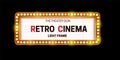 Realistic 3D light bulb cinema frame in retro style on black background. Royalty Free Stock Photo