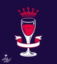 Realistic 3d luxury wineglass with king crown, alcohol theme