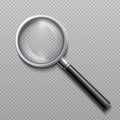 Realistic 3d magnifying glass. Vector zoom lens magnifier isolated on transparent background Royalty Free Stock Photo