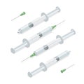 Realistic 3d medical syringe. medical emergency first aid care icons set