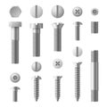 Realistic 3d metal bolts, nuts, rivets and screws isolated vector set Royalty Free Stock Photo