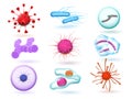 Realistic 3d microbiology bacteria, various virus, nature microorganism and science of microscopic viruses isolated