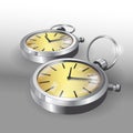 Realistic 3d models of pocket silver watches. Two classic pocket Watches Poster Design Template. Vector Illustration Royalty Free Stock Photo