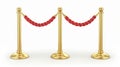 A realistic 3d modern illustration of a red carpet fence with gold poles, a museum or gallery stanchion, a nightclub