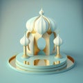 Realistic 3d modern islamic background of futuristic mosque with podium scene and stage for product display