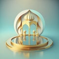 Realistic 3d modern islamic background of futuristic mosque with podium scene and stage for product display