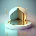 Realistic 3d modern islamic background of futuristic mosque with podium scene and stage for product display