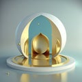 Realistic 3d modern islamic background of futuristic mosque with podium scene and stage for product display