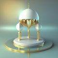 Realistic 3d modern islamic background of futuristic mosque with podium scene and stage for product display