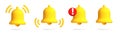 Realistic 3d notification yellow bell icon set.