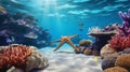 Realistic 3d Ocean Scenery With Starfish And Corals Royalty Free Stock Photo