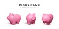 Realistic 3D piggy bank set. Pink pig isolated on white background. Piggy bank concept of money deposit and investment Royalty Free Stock Photo