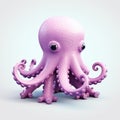 Realistic 3d Pink Octopus Render With Cute Cartoonish Design