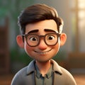 Realistic 3d Pixar Character: Jiang With Glasses And Short Beard