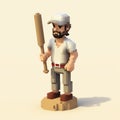 Realistic 3d Pixel Art Character With Baseball Bat