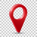 Realistic 3d pointer of map. Red map marker icon in vector. Royalty Free Stock Photo