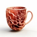 Realistic 3d Printed Mug With Cellular Structure In Pink And Amber