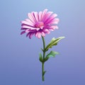 Realistic 3d Purple Daisy On Blue Background