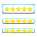 Realistic 3d rating feedback with 5 golden stars. Customer 3d glossy cartoon best quality review, user rating, feedback score icon Royalty Free Stock Photo