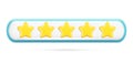 Realistic 3d rating feedback with 5 golden stars. Customer 3d glossy cartoon best quality review, user rating, feedback score icon Royalty Free Stock Photo