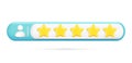 Realistic 3d rating feedback, 5 golden stars, person. Customer 3d glossy cartoon quality review, user rating, feedback score icon Royalty Free Stock Photo
