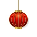 Realistic 3D red hanging Chinese lantern isolated on white background Royalty Free Stock Photo