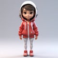 Realistic 3d Render Of Cartoon Girl Nancy In Hoodie And Sneakers