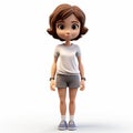 Realistic 3d Render Of Cartoonish Innocence: Amelia In White T-shirt And Short Shorts