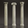 3d Render of Columns Doric, Ionic and Corinthian