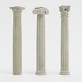 3d Render of Columns Doric, Ionic and Corinthian Royalty Free Stock Photo