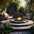 Realistic 3d Render Of A Cozy Seating Garden With Fire Pit In The Woods Royalty Free Stock Photo