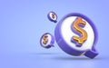 Realistic 3d render dollar money sign on the blue background