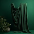 Realistic 3d Render Of Green Cloth Draped On Table Mock Up